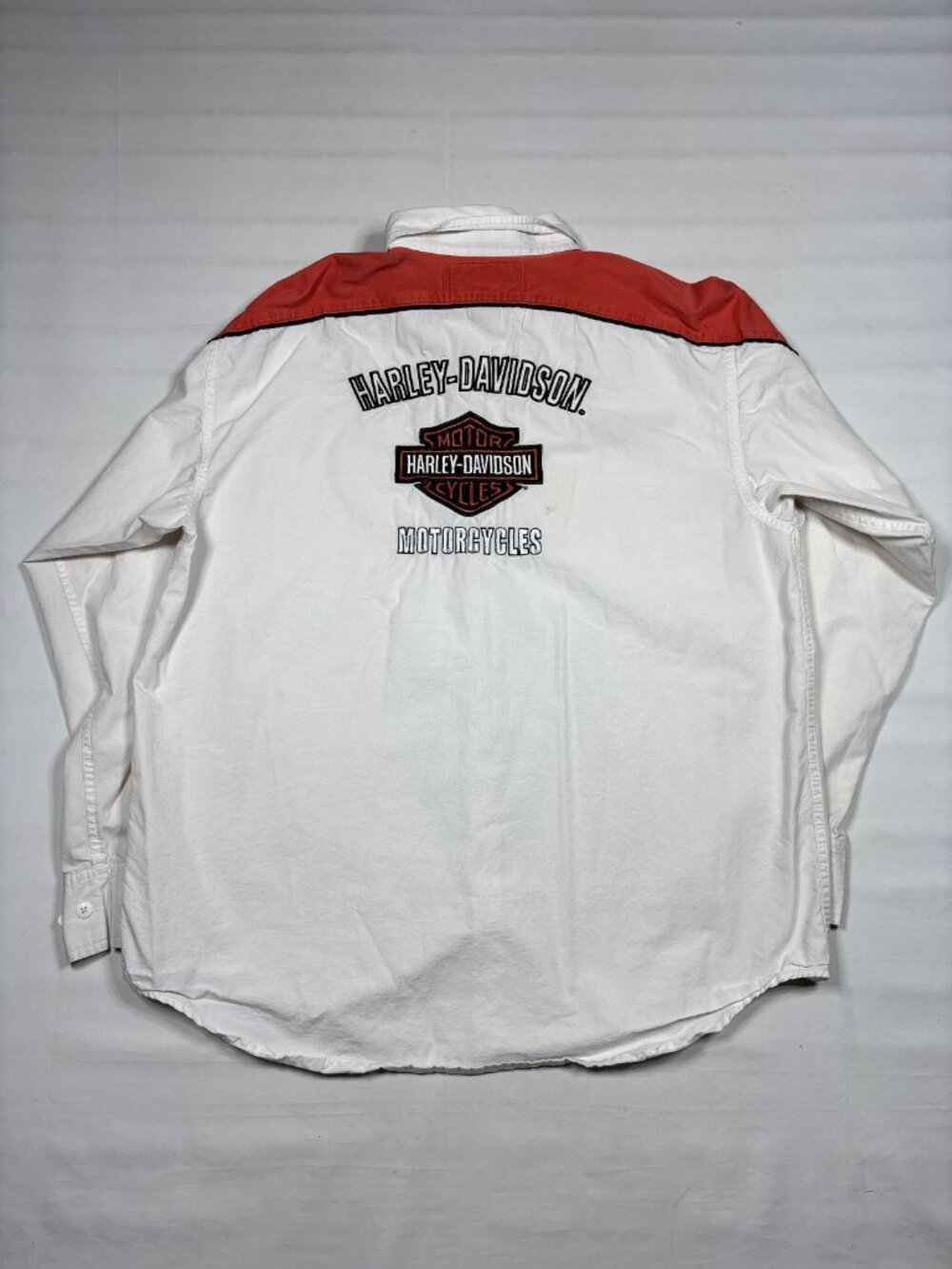 Harley-Davidson American Legend Men's L Button Down White Orange Back Logo